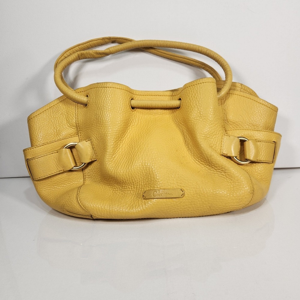 Cole Haan Leather Handbag‎ Yellow Pebbled Satchel Cinch Double Handle